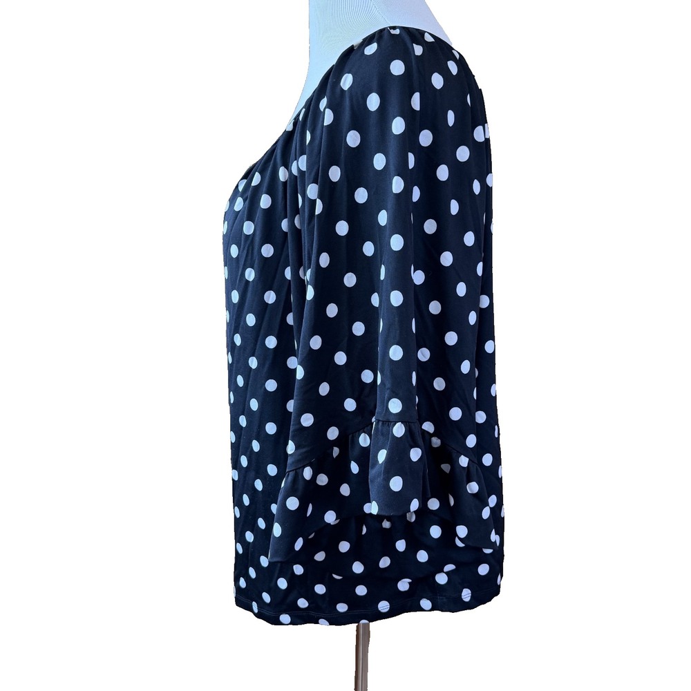 Betsey Johnson Black and White Polka Dot Blouse with Ruffle Sleeve Size XL - Picture 3 of 11